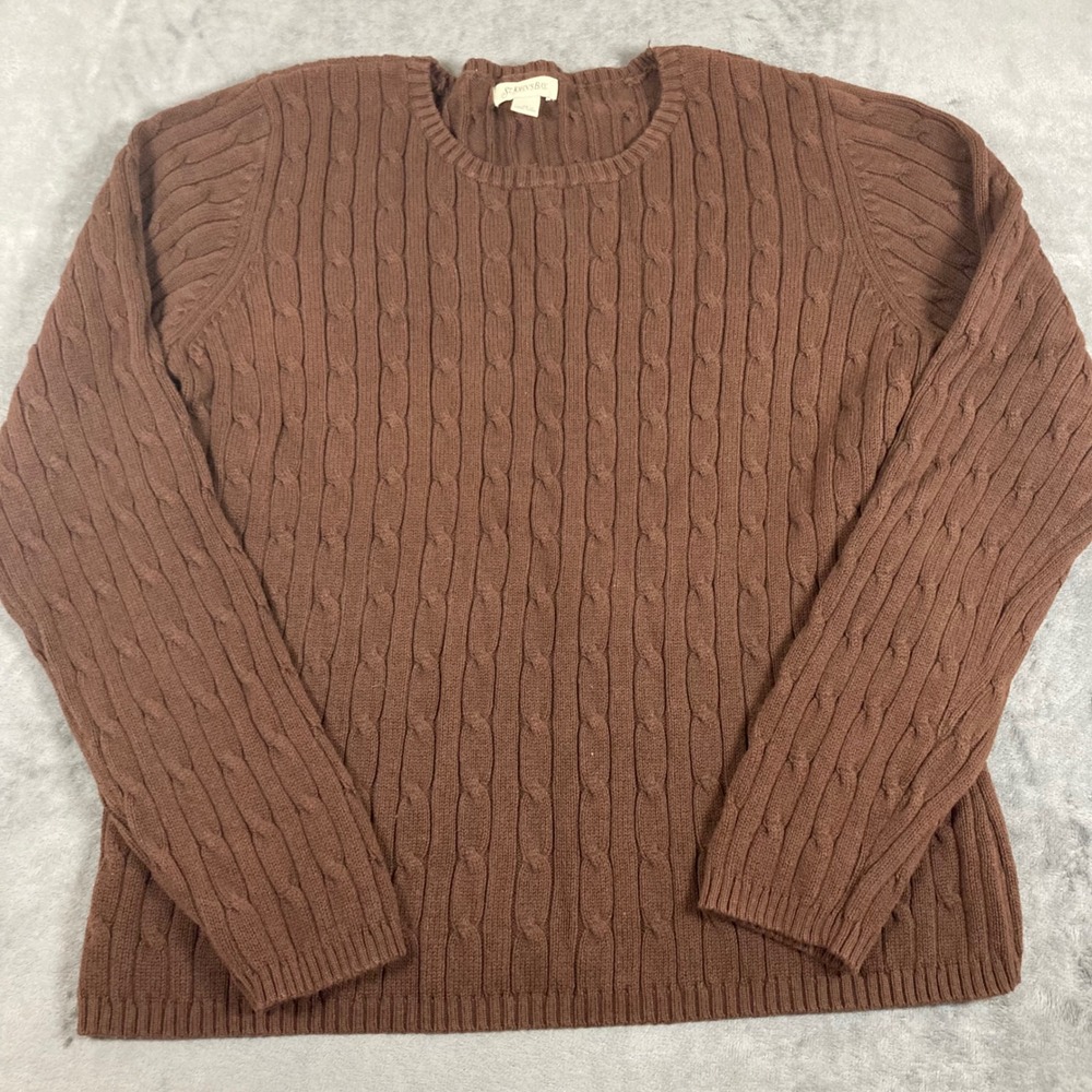 St Johns Bay Mens XL Brown Cable Knit Crew Neck Cotton Blend Sweater